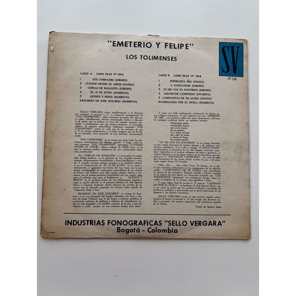 Los Tolimenses Emeterio Y Felipe Sello Vergara LP-134 VG+ Import Columbia - Picture 2 of 8